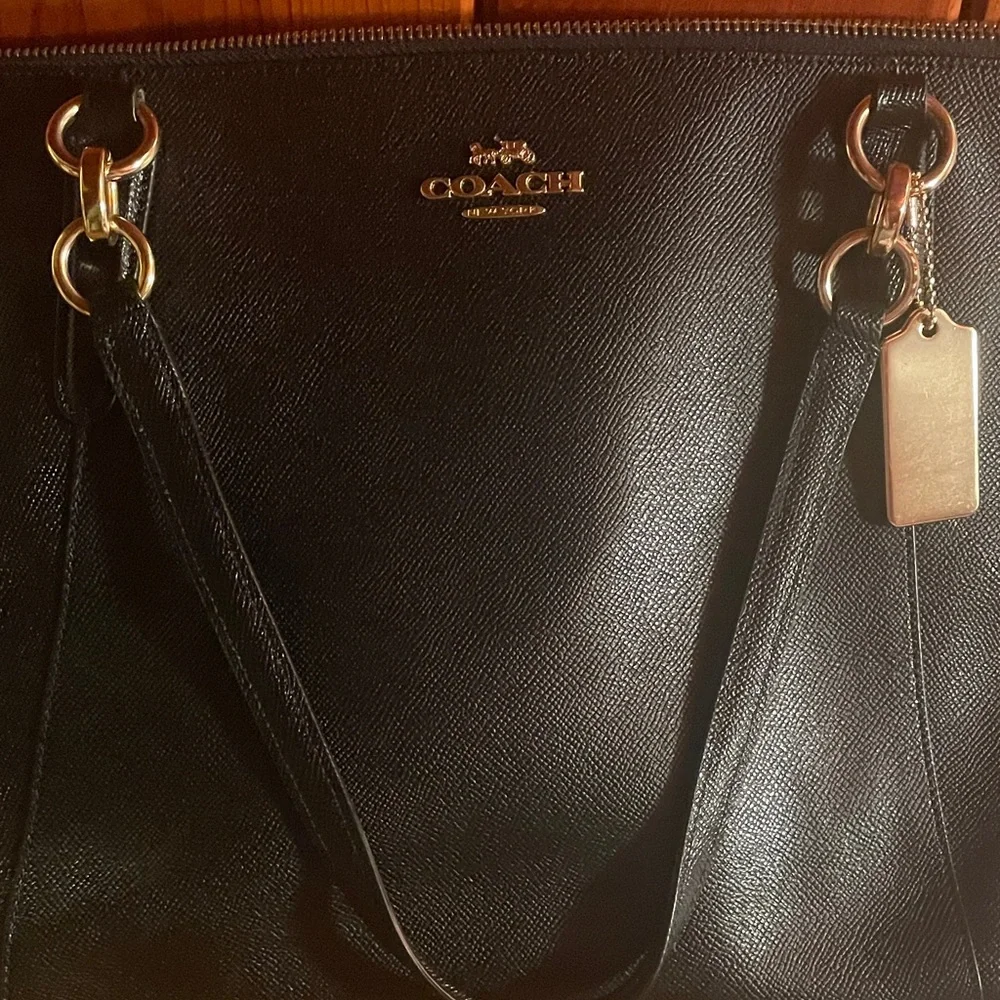 Coach Black Leather Tote with Gold-Tone Hardware - Picture 16 of 16